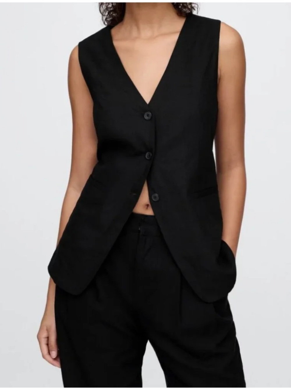 NWT Gap Linen-Blend Longline Vest, Black, Sz Small